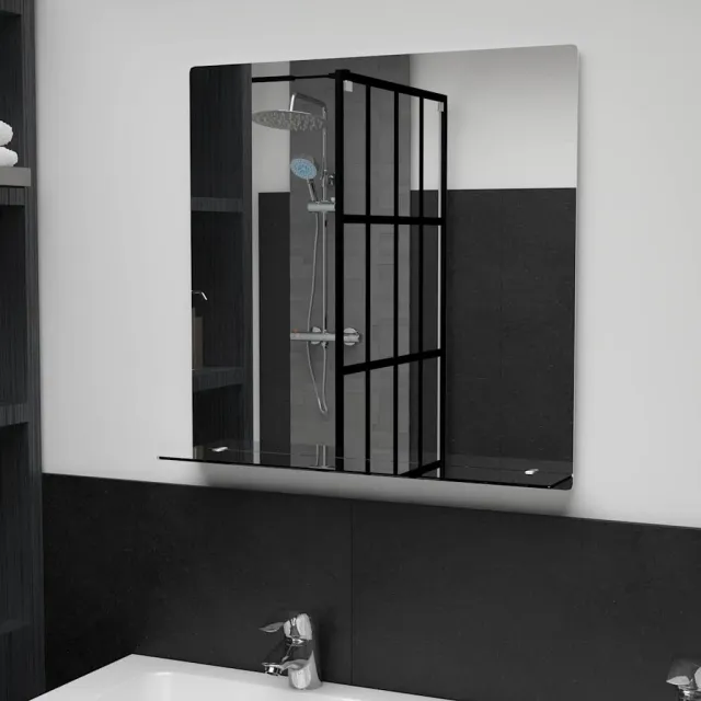 vidaXL Wandspiegel met schap 60x60 cm gehard glas Zilver