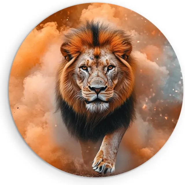 Saammp Forex Muurcirkel - Leeuw - Oranje - Abstract - Dieren - Natuur - Ø 50 - Wandcirkel - Wanddecoratie Cirkel - Muurdecoratie Woonkamer - Slaapkamer decoratie - Rond Schilderij