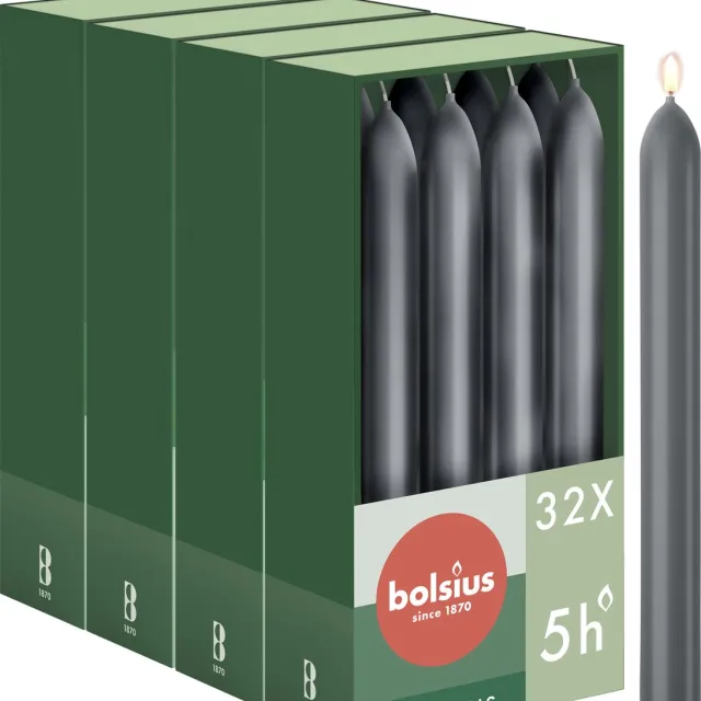 Bolsius Gladde Dinerkaarsen - 17 cm - 32 stuks - Antraciet - Donker Grijs
