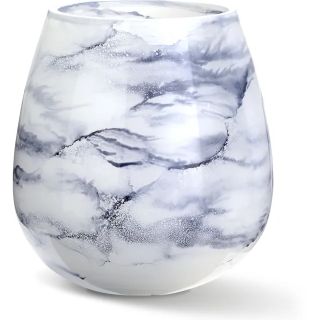 Terroso Vaas Arctic, Glas Marmer, Elegante, Hoogte 21 cm Wit / Blauw