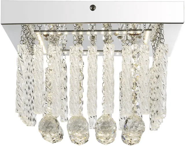 Globo Lighting Plafondlamp glazen kap plafondlamp 1-vlam eetkamer glazen staven verlichting met glazen kristallen, metaal chroom, 1x LED 12 Watt 840lm, L 25 cm zilver
