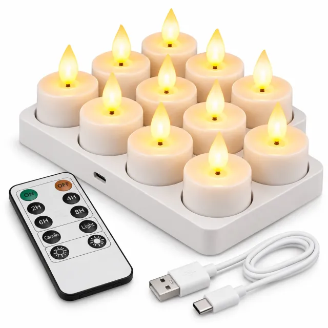 K&R Ventures Oplaadbare LED-theelichtjes - 12 Wit