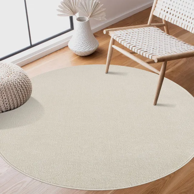Muratap Uni Rond Effen Laagpolig Vloerkleed Modern Creme- 120 CM Ø