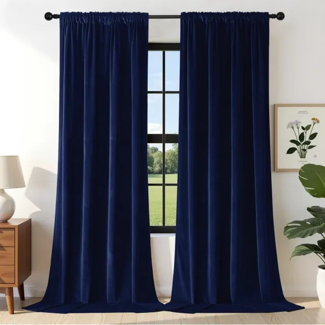 Famanu Fluwelen gordijnen set van 2, met plooiband, 140 x 240 cm, blauw, thermogordijn, ondoorzichtig, geluidsisolatie, perfect voor woonkamer en slaapkamers, biedt privacy en temperatuurregulatie