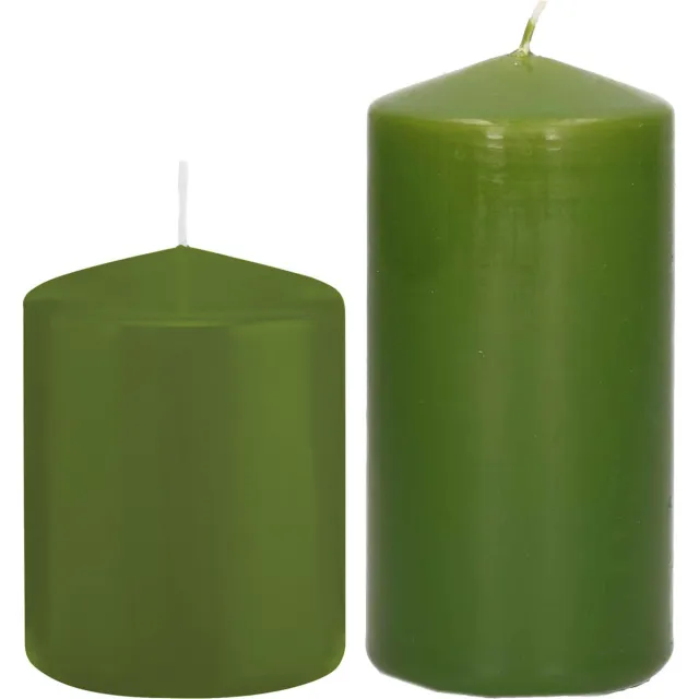 Trend Candles Stompkaarsen set 2x stuks olijfgroen 8 en 12 cm Donkergroen