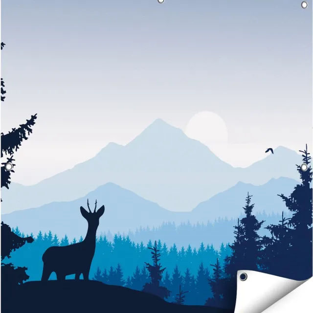 Gards Tuinposter Hert in het Bos - Silhouet - 80x80 cm - Tuindoek - Tuindecoratie - Wanddecoratie buiten - Tuinschilderij Multikleur