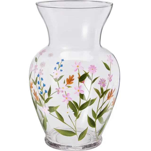 Home & Styling Collection Glazen vaas voor bloemen, met bloemmotieven, 16,5 x 16,5 x 27 cm transparent