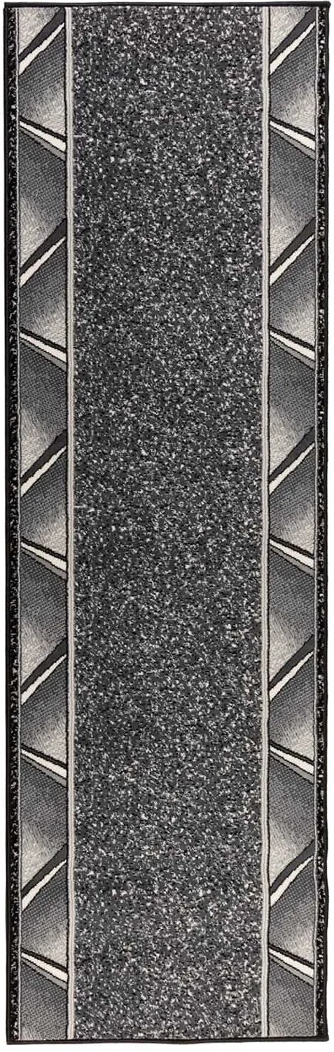 vidaXL Lopers - Tapijt - FLORNES - Geweven - Grijs - Zigzag - 100 - x - 450 - cm - PP - 7 - mm