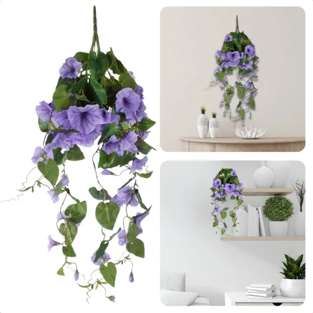 Cheqo Hangende Kunstbloem Petunia - Hangende Plant - Klimop - Decoratieve Kunsttak - Paars Groen - Perfect voor Interieur NTB