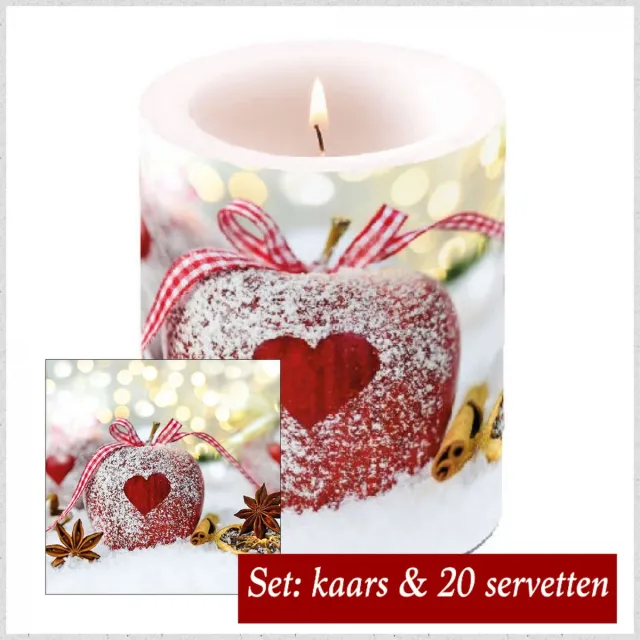 Ambiente Set: Kaars + 20 servetten heart on apple winter | AMB560-HOA | Ambiente Multi