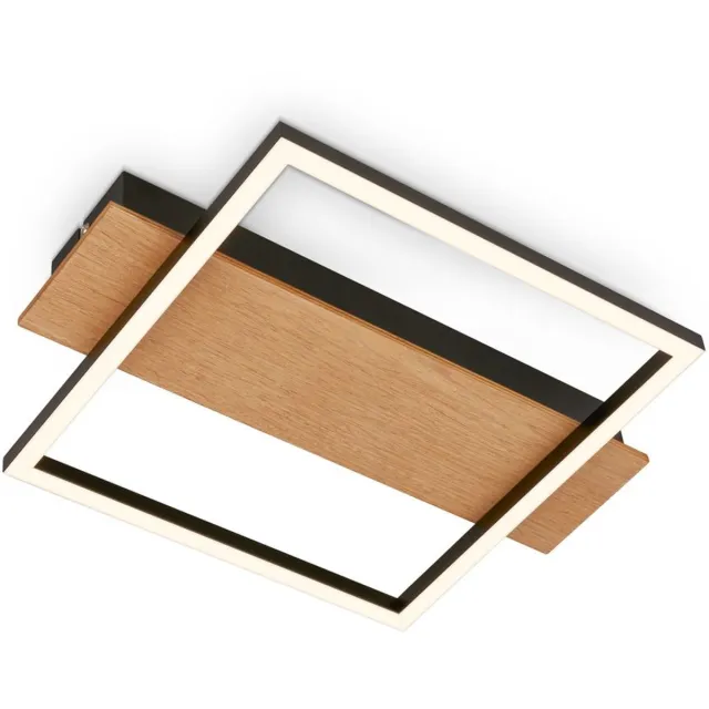 B.K.Licht Briloner Kada - LED plafondlamp - 3909014 - Houtdecor - AAN/UIT - Warm wit licht - 34 x 26 x 6 cm - Zwart hout