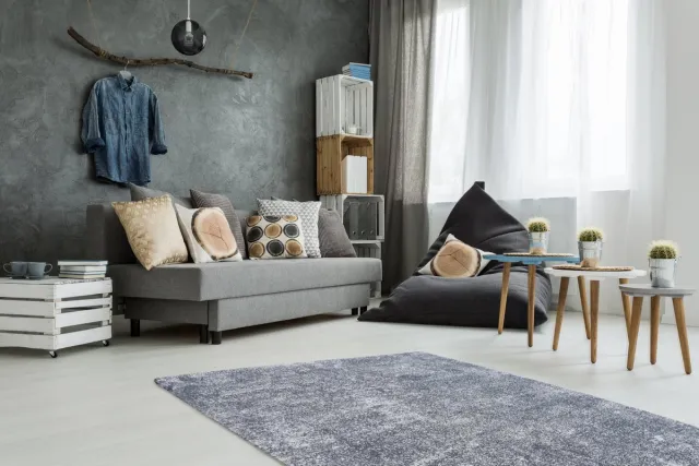 Padiro laagpolig vloerkleed met zachte uitstraling 80 x 150 cm - lichtblauw - modern effen ontwerp - gemêleerd - voor vloerverwarming - van polyester en katoen