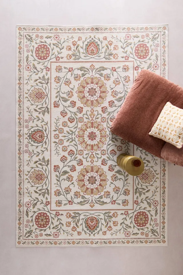 NOUS Living vloerkleed off white/rood off white/groen/rood