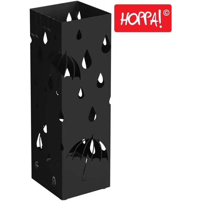Hoppa! Paraplubak - Parapluhouder - Regenmotief - Zwart - Metaal - 16 x 16 x 50 cm (B x D x H) Zwart-Motief