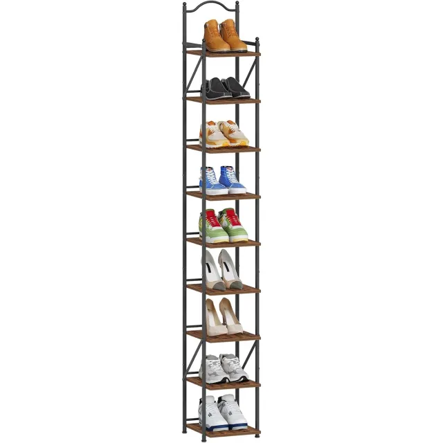 HILINSIE Schoenenrek, smal schoenenrek met 9 niveaus, 2 instelbare modi, ruimtebesparend, schoentoren voor entree, hal, woonkamer, bruin