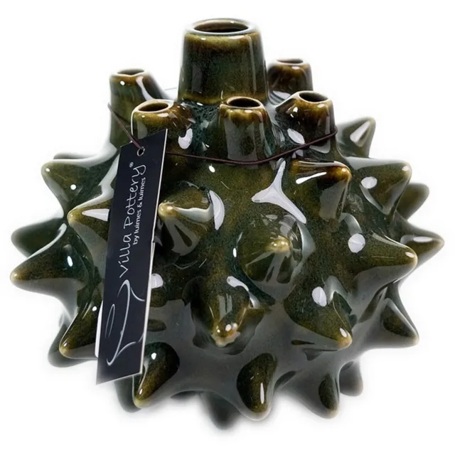 Villa Pottery Malibu tulpenvaas Donker Groen 16 x 15 x 14 geel