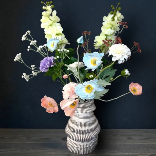 Luviore Luxe Kunstbloemen Boeket Amélie - Zijden Bloemen Veldboeket - Real Touch - Pastel Blauw & Roze Wit Blauw Roze