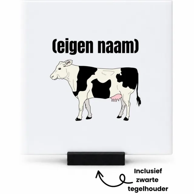 Hacebo koe met eigen naam tegeltje met tegelhouder - Koe - boeren - tegeltjes met tekst - iemand die houdt van koeien - verjaardag - cadeau - kado - spreuktegels - 10.8x10.8 CM Wit