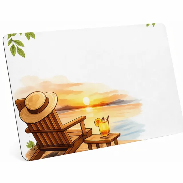 Mr Cadeautjes MDF magnetische fotolijst 28 x 19 - design Een vrolijke vrije-tijdsscène in een ligstoel op het strand | cadeau Wit