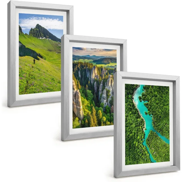 TULUP 4-Delige Schilderij Set - Groene berglandschappen met rivier en rotsen - 20 x 30 cm - Wanddecoratie - Schilderijen Set - Kantoor - Decoratieve Schilderijen Zilveren lijst
