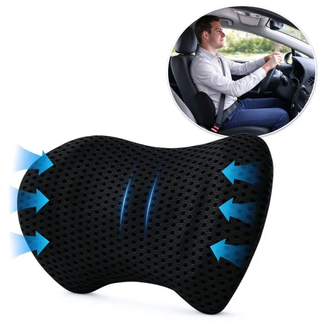 Lifhelpe Ergonomisch Lendenkussen - Traagschuim Rugsteun - 46×22×15 cm - Afneembare Overtrek - Ademend Gaas - Voor Auto Bureaustoel Bank - Zwart