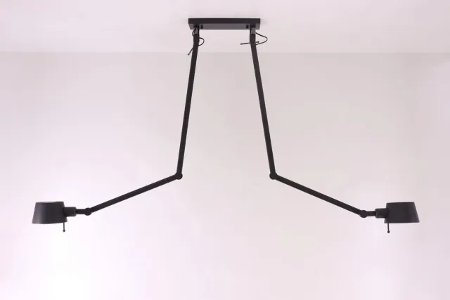 LT-Luce Knikarm plafondlamp zwart 2 lichtpunten zwenkarm lamp