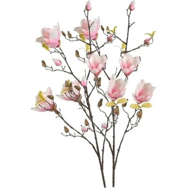 Bellatio Flowers & Plants Kunstbloem - 2x - Magnolia - op tak - 105 cm - roze - sierbloemen - decoratie