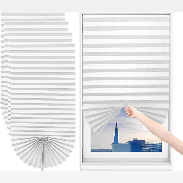 Bobypet Plissé Gordijn Zonder Boren - 4 Stuks - Zelfklevend en Verduisterend - DIY op Maat te Snijden - Ideaal voor Slaapkamer, Keuken en Badkamer - 60 x 150 cm - Wit