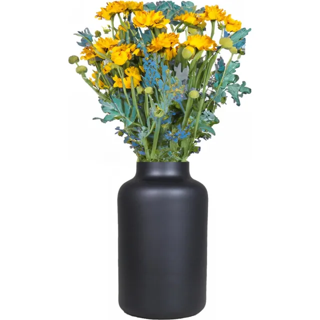 Bela Arte Bloemenvaas Milan - mat zwart glas - 15 x 25 cm - melkbus vaas met smalle hals