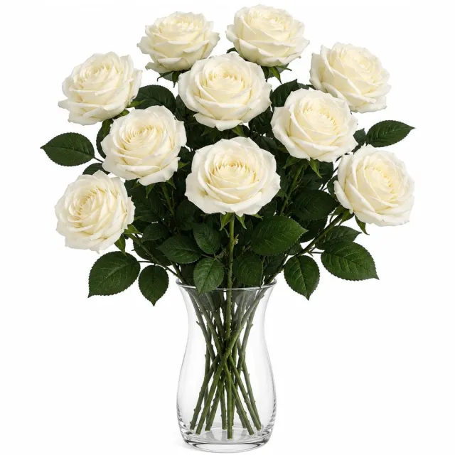 Bellatio Design Kunstbloem Roos Dijon - 10x - 64 cm - creme wit - zijde kunstbloemen - Boeket - stelen - rozen