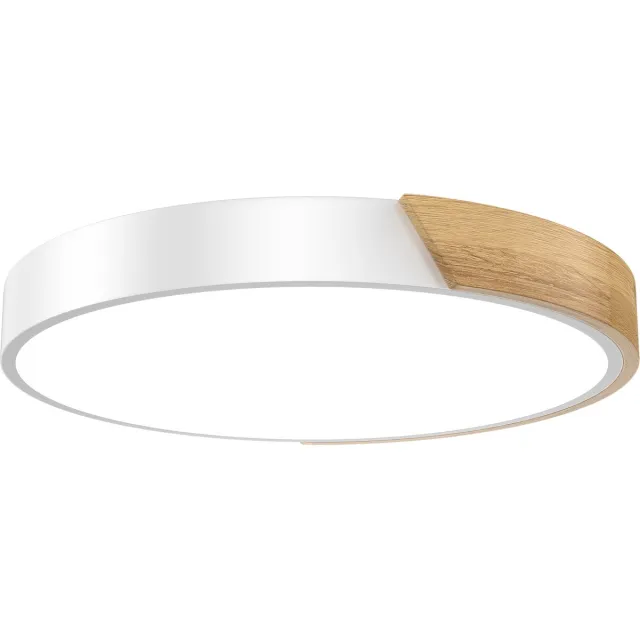 Aufun LED plafondlamp van hout, koel wit 60W 6000-6500K, moderne keukenlamp voor woonkamer, slaapkamer, eetkamer, gang, kelder, balkon, wit, 40cm Wit 2
