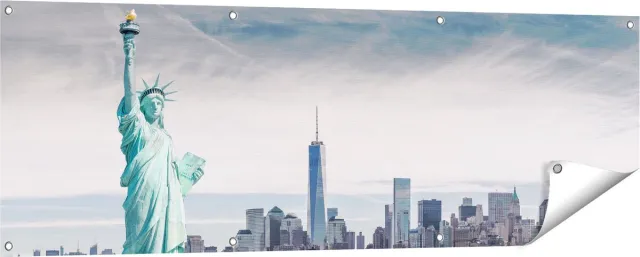 Gards Tuinposter Vrijheidsbeeld in New York - 150x50 cm - Tuindoek - Tuindecoratie - Wanddecoratie buiten - Tuinschilderij Multikleur