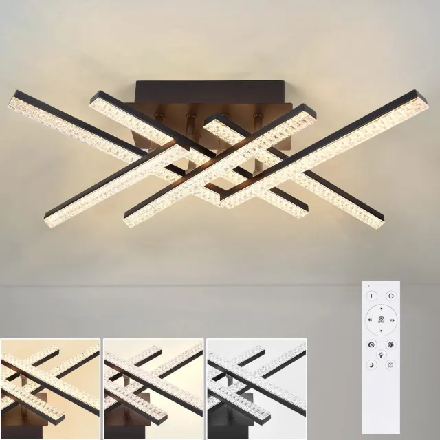 NETTLIFE Plafondlamp LED - modern - 50CM - zwart - kristal - dimbaar met afstandsbediening - 36W plafondlamp woonkamer - voor slaapkamer keuken hal eetkamer