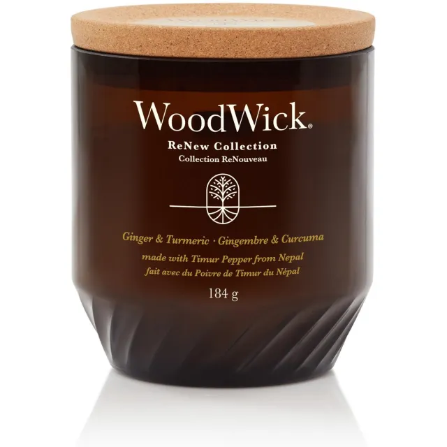 Woodwick ReNew Large Geurkaars - Ginger & Tumeric - 75 branduren Bruin