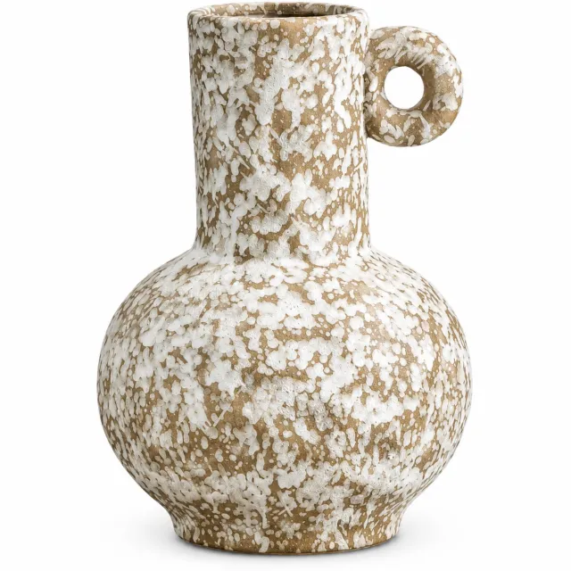 SWGOTA Keramische flesvaas met ringoor, wit-bruin gevlekt, retro wabi-sabidecoratie voor woonkamer en hal, in schuimverpakking
