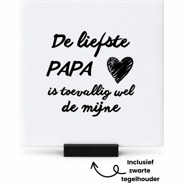 Hacebo De liefste papa met zwart hart tegeltje met tegelhouder - Papa - Liefste papa - tegeltjes met tekst - Vaderdag cadeautje - Cadeau voor papa - Verjaardag - Geschenk - Cadeau - Gift - spreuktegels - 10.8x10.8 CM Wit