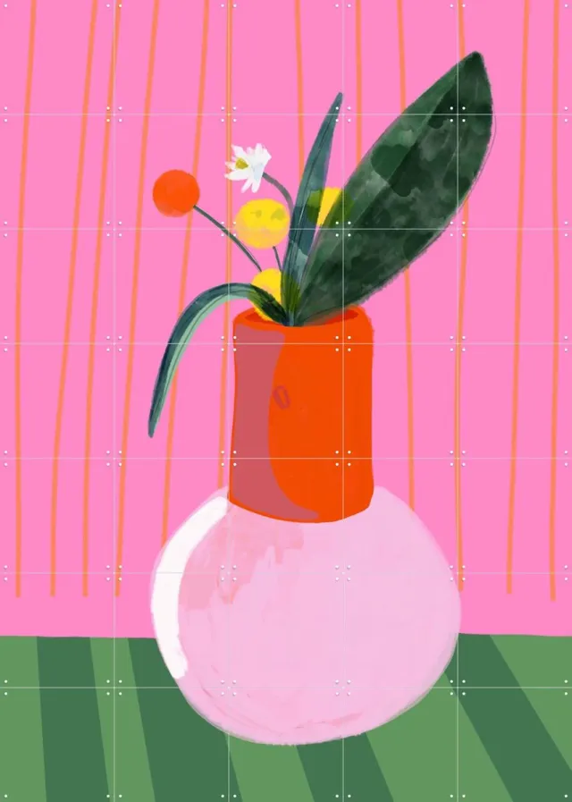 IXXI Mio Vaso pinky love, Hej.Ibiza - 100 x 140 cm - Grote wanddecoratie en posters - Speels, Illustraties, Kleurrijk, Digitale Kunst, Abstract Roze / Groen / Rood