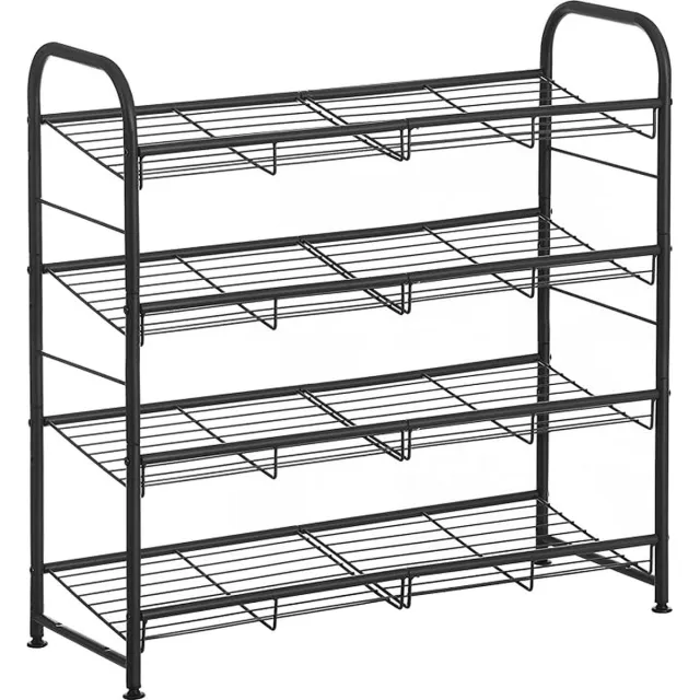 MAZAZU MIRA Home Schoenenrek Metaal - Opbergrek voor 8 Paar Schoenen - Zwart - 68.5 x 27.5 x 65 cm