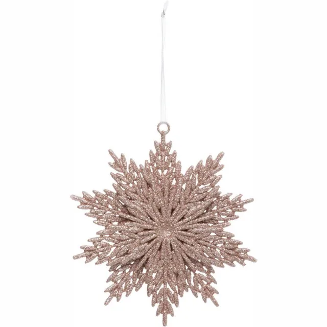 Feeric lights & Christmas Roze plastic kerstbloem met glitters, 12 cm Rose