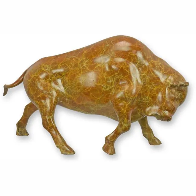 Baakman Bronzen beeld - Bizon - sculptuur - 25,8 cm hoog bruin gemarmerd patina