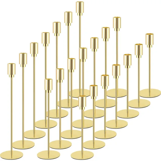 MYOYAY Kandelaar Goud 21 Stuks, 7 Sets 33/28/23 cm Taps toelopende Kaarsenhouders, Vintage Decoratieve Kaarsenstandaards, Kaarsenhouders voor Bruiloften, Catering, Feesten, Huisdecoratie, Kaarsenhouders voor 3/4-inch Kaarsen Goud, zwart