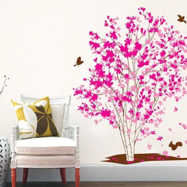 stickerheld Mooie magische boom met roze bladeren Muursticker