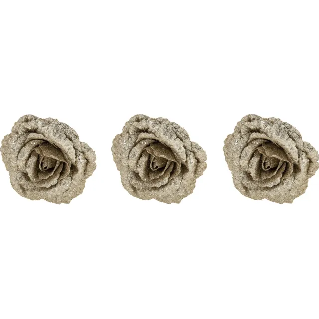 Cosy&Trendy Cosy & Trendy Roos champagne glitter - 4x stuks - clip - kunststof - 18 cm - kerstversieringen