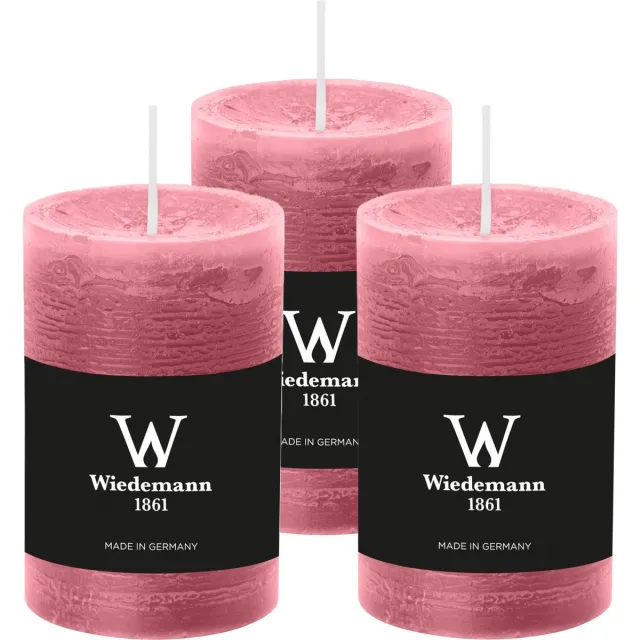 Wiedemann Cilinderkaars/stompkaars - 3x - rustieke kaars - oudroze - 6 x 9 cm - 30 branduren