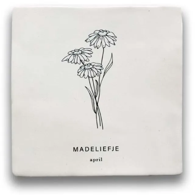 Maan Amsterdam Tegeltje geboortebloem - April - Madeliefje - Kraamcadeau - Geboortebloem cadeau - Wanddecoratie