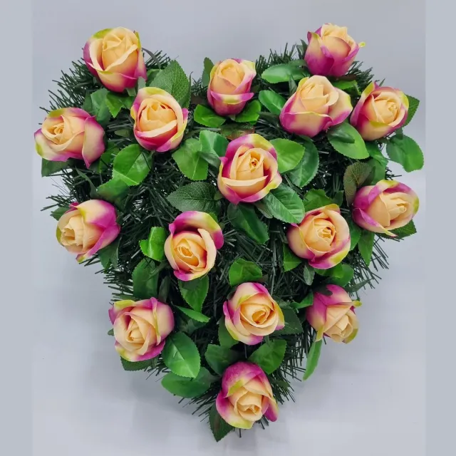 Herdenkingslichtjes Bloemstuk - W115/09 - Hart - Roos - Roze/Paars - 40cm - Verzwaard - Buigzaam - Grafdecoratie
