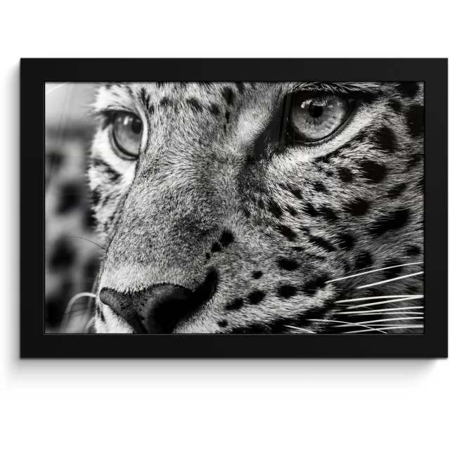 FrameYourWall Poster in lijst - Fotolijst 30x20 cm - Posters - Luipaard - Zwart - Wit - Oog - Posterlijst zwart - Decoratie - Wanddecoratie woonkamer - Muurdecoratie slaapkamer