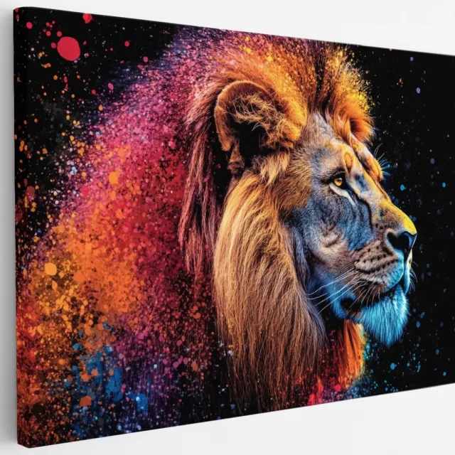Saammp Canvas Schilderij - Abstracte Leeuw - Natuur - Dieren - 30x20 - Foto op canvas - Wanddecoratie - Muurdecoratie Woonkamer - Slaapkamer decoratie - Canvas Print Multicolor