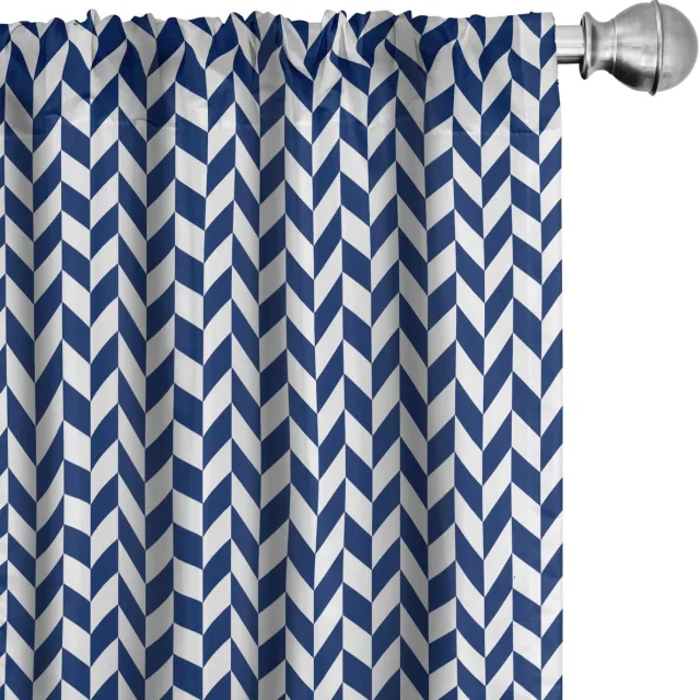 ABAKUHAUS Gordijnen – visgraat geometrisch – 2x75x245 cm – wit/nachtblauw