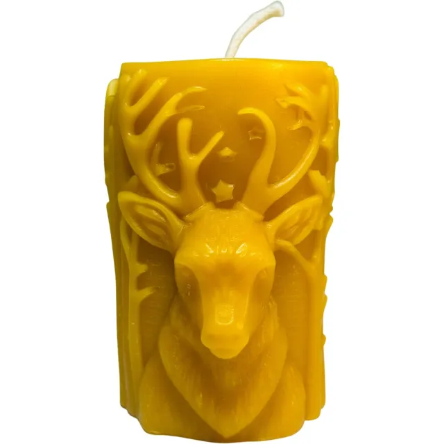 TMcreations Bijenwas Kaars Hert - Ambachtelijke Bijenwaskaarsen - Homemade Kaarsen - Kerst Design - 100% Natuurlijke Decoratieve Bijenwas Kaars Geel